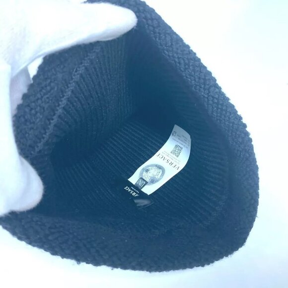 Auth VERSACE logo beanie hat knit hat knit cap Knit hat wool Black - Picture 2 of 11